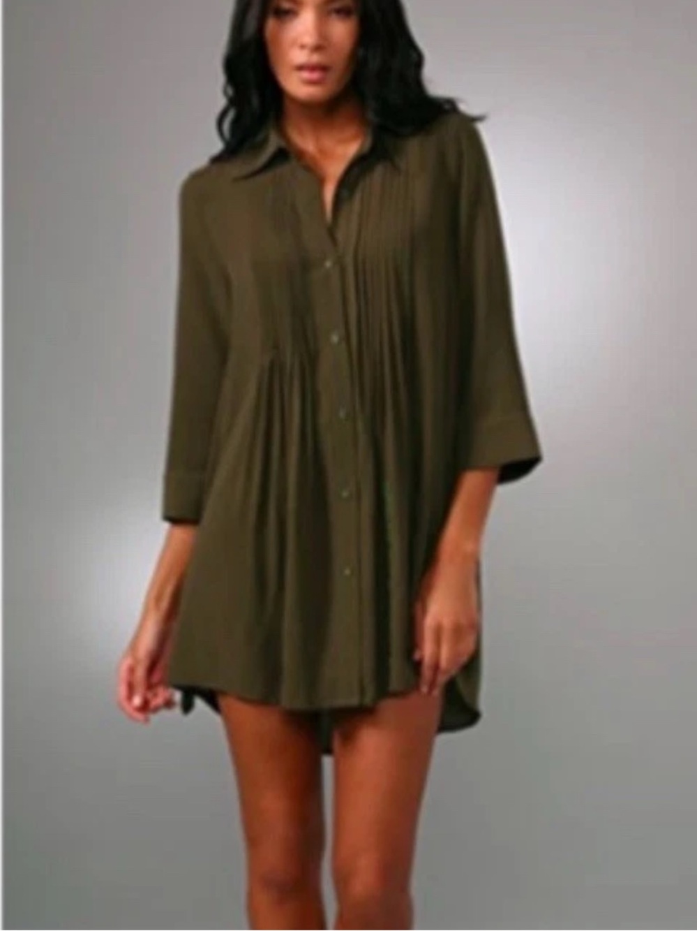 Alice + Olivia Pintuck Button-Front Pleated Shirt Dress Tunic Mini Dress size SM